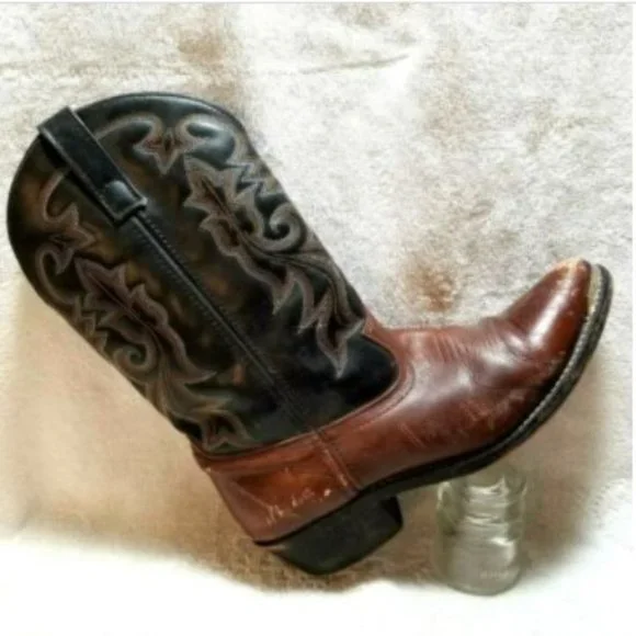 Masterson Men.s Cowboy Boots sz 10 D Brown Black Leather Toe Tip Plate RB913 Masterson Men main image 3